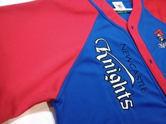 Newcastle Knights Baseball Jersey Blue Red XL Button Up Australian Rugby NRL