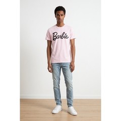 Barbie Mens Pink Graphic T-Shirt Script Logo Cotton Crew Neck MWBA03HMSC S NEW