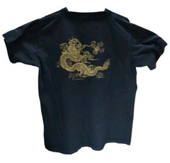 HUAXIUCUN US Men Size XL Black Cotton T-Shirt Dragon Chinese