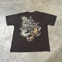 Hard Rock Y2k Surf Skate Vintage Dragon and Tiger T-Shirt Brown Size L 2000s emo