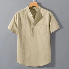 Men’s Breathable Cotton Stand Collar T-Shirt Summer Casual Pocket Top Tee Gift