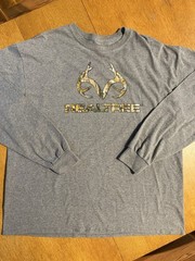 Realtree Long Sleeve T-Shirt Men 2XL Gray Camo Logo Cotton Poly Blend Outdoors