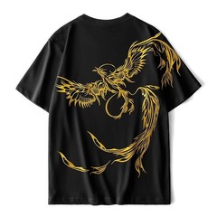 Men’s Premium Phoenix Embroidery Cotton T-Shirt Slim Fit Short Sleeve Tee