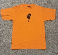 Vintage 1990s JNCO Jeans Orange T-Shirt Boys Youth Large. Made in USA.