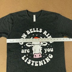 LAT Adult Size Small Charcoal Gray Cow Bells Ring Are You Listening Holiday Tee