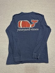 Vineyard Vines Men’s Blue Long Sleeve Pocket Crew Tee Whale Logo Graphic Sz S