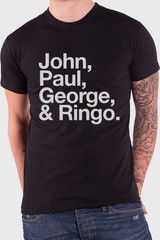 The Beatles T Shirt John Paul George & Ringo text Official Mens New Black