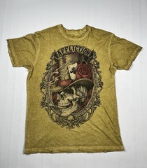 Affliction Live Fast T Shirt Mens Large Yellow Skull Graphic Distressed Y2K Tee