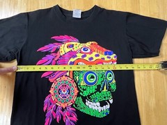 AZTEC SKULL T SHIRT ART TEE Front Back Hits Unique LARGE Neon Black Vision See