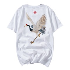 MFCT Japanese Streetwear Crane Embroidery Graphic Tees Men
