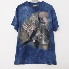 Vintage The Mountain Shirt Medium Blue Tie Dye Mountains Eagle Animals Nature