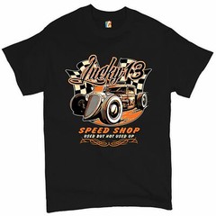 Lucky 13 Speed Shop T-shirt Rat Rod Route 66 Vintage Racing Car Men’s Tee