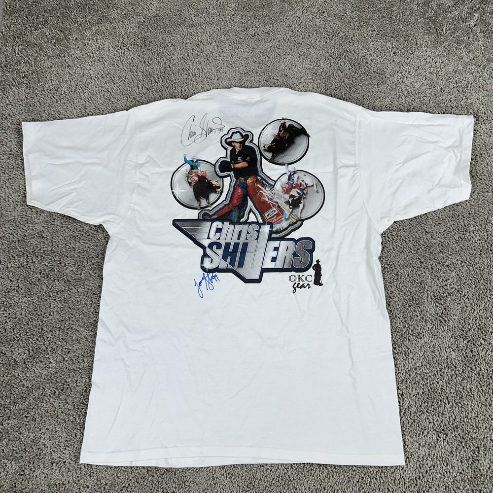 Vintage Chris Shivers Shirt Mens Large Autographed PBR Rodeo Bull Riding 00s