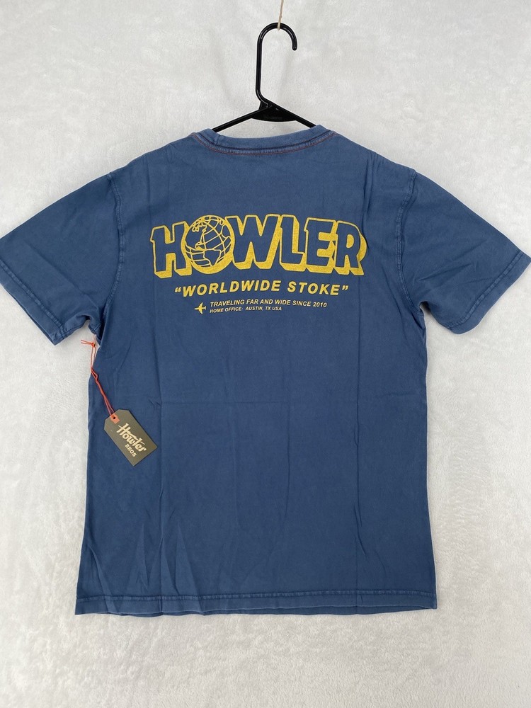 Howler Brothers Shirt Medium Blue Worldwide Stoke Graphic Pocket Tee NEW 2025