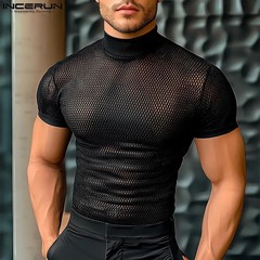 Camiseta Verano Malla Manga Corta Transparente Hueco Oversize Hombre
