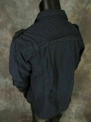 Mens Safari Button Shirt Pleated Pockets Studded Accents with Pin-Up Sleeves