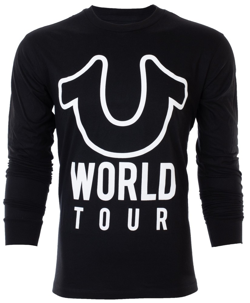 $79 TRUE RELIGION Black White WORLD TOUR Long Sleeve Designer Graphic T-shirt