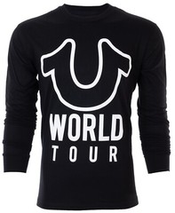 $79 TRUE RELIGION Black White WORLD TOUR Long Sleeve Designer Graphic T-shirt
