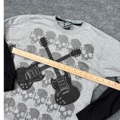 Top Heavy Mens M Gray Skull Guitar Graphic Layered Long Sleeve T-Shirt Y2K Rock