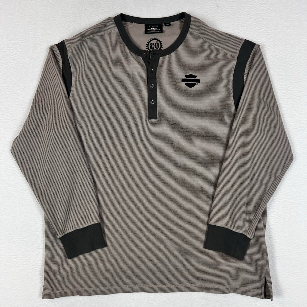 Harley-Davidson Henley Mens 2XL Gray Waffle Knit Long Sleeve Shield Logo