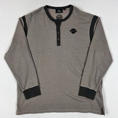 Harley-Davidson Henley Mens 2XL Gray Waffle Knit Long Sleeve Shield Logo
