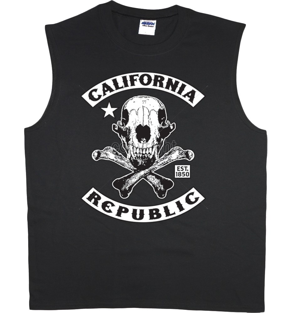 Men’s sleeveless shirt California Republic flag biker gang muscle tee tank top