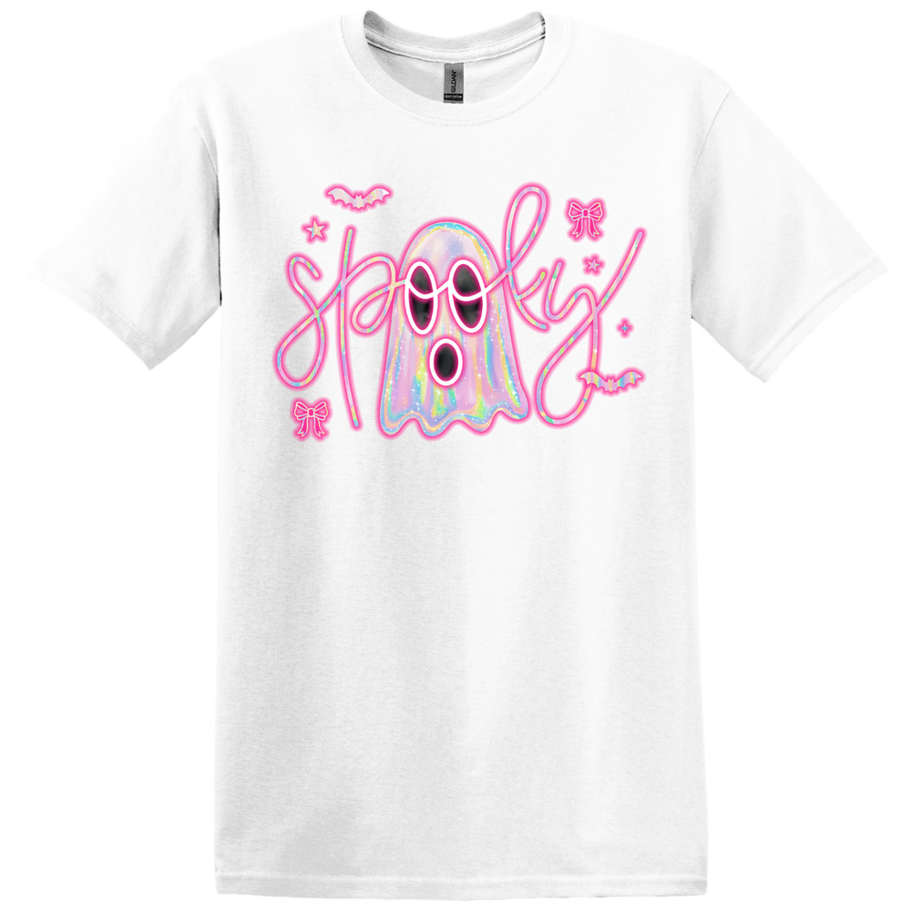 Halloween T-Shirt Neon “Spooky” With Ghost – Choose Your Color & Size