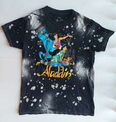 Rare Vintage Style Disney Aladdin Graphic Black Bleach Spots T-shirt Size M