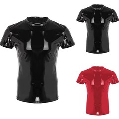 Shiny Faux Leather Mens T Shirt Top For Clubwear In Wet Look PVC for material
