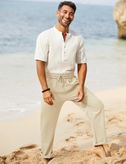 iWoo Mens Pants Linen Pants Men Casual 2025 Summer Beach Elastic Drawstring W…
