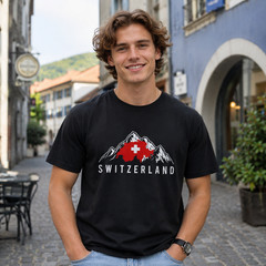 Switzerland Alps Mountain Graphic T-Shirt Swiss Flag Travel Adventure Tee