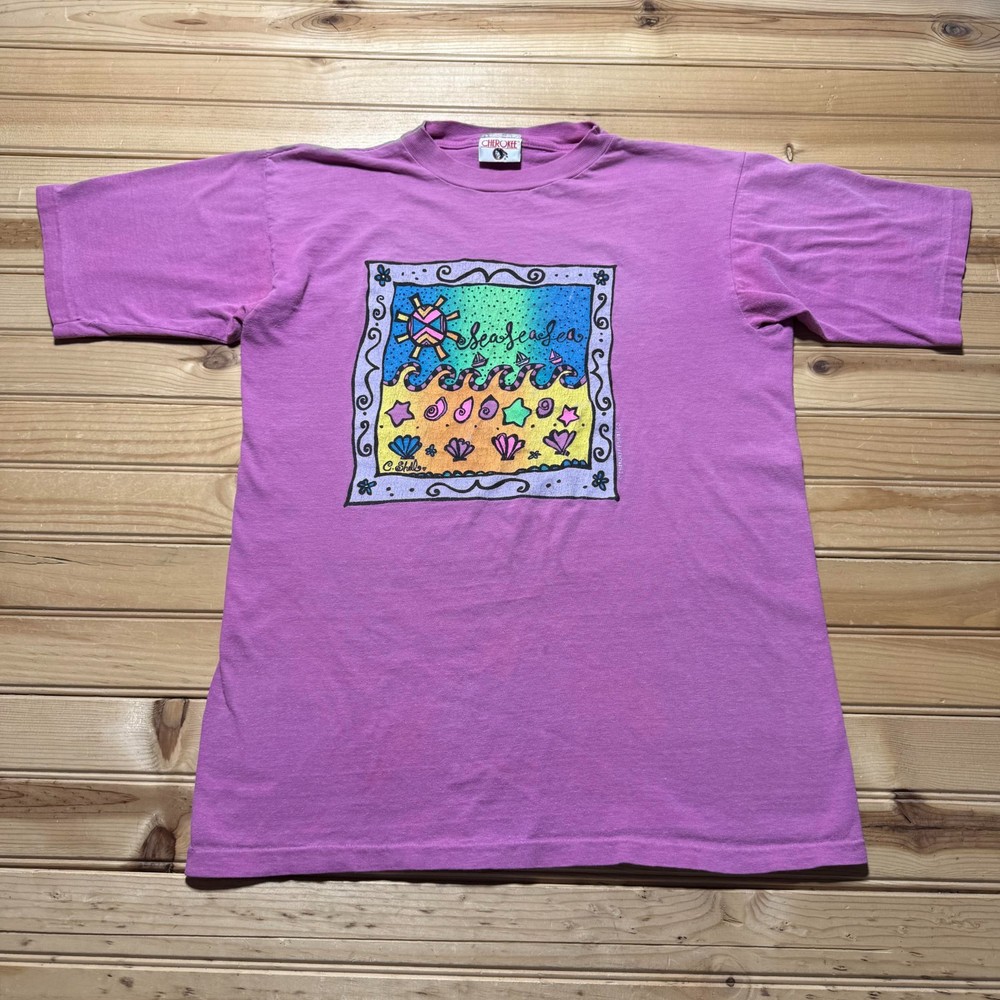 Vintage 90s C Shells Sea Sea Sea Beach Art Coastal Surf Graphic T-Shirt – Medium