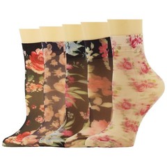 Womens Sheer Ankle Socks 5 Pairs Floral Cute Nylon Mesh for Size 5-8