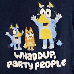 Bluey Shirt Mens M Whaddup, Party People Navy Blue Graphic Tee Bandit Bingo EUC