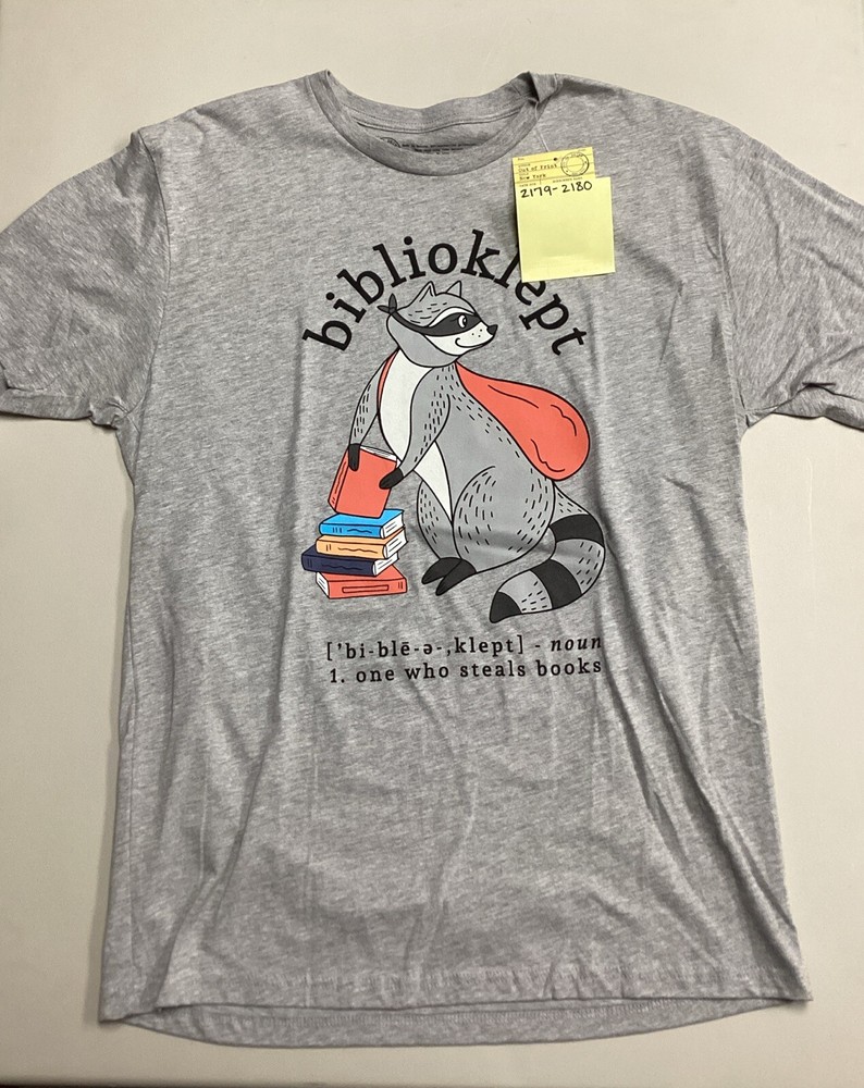 Size Large L Out Of Print Biblioklept Noun One Who Steals Books Raccoon Shirt