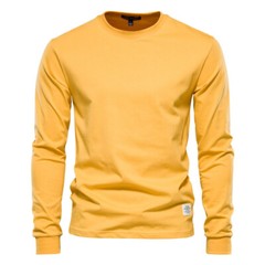 Zonbailon men’s t-shirt base solid pure cotton crew neck breathable long sleeve