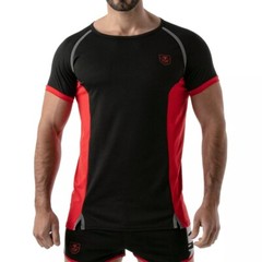 TOF PARIS Sports Gym Total Protection Muscle T-Shirt Antibacterial Black-Red 40