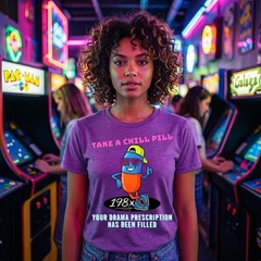 Take A Chill Pill T-Shirt 1980s Retro Graphic Tee Drama Prescription Funny Shirt
