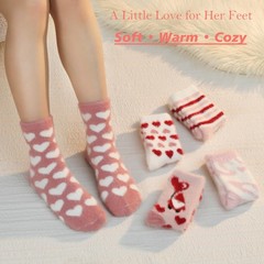 5 Pairs Women Fuzzy Socks Soft Cozy Valentines Day Stocking Stuffers Fluffy