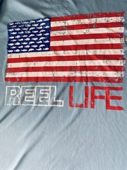 NWT Reel Life UPF 50 Sun Ray Defender L Blue Flag Patriotic Freedom USA Shirt
