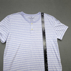 American Eagle Henley Neck T Shirt Men’s Size M Blue Striped Short Sleeve