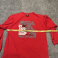Vintage 90s Y2k Mecca Mens T Shirt Size L Red Long Sleeve Big Graphic Print Logo