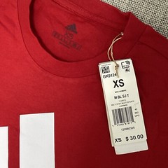 Adidas Essentials Big Logo T Shirt Red White Crew Neck Mens 100% Cotton XS NWT