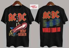 1988 Heatseeker World Tour ACDC Band Cotton Black Full Size 2 Sided T-Shirt TMB2