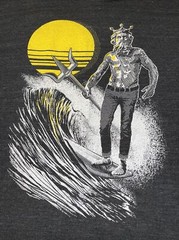 Funny King TRITON In Jeans Black surfing T Shirt Sun Waves Art Mythology Mens Lg