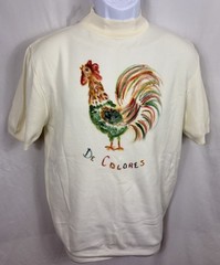 Vintage 70s BVD Ban-Lon Shirt Men’s Small Beige Mock Neck Rooster De Colores