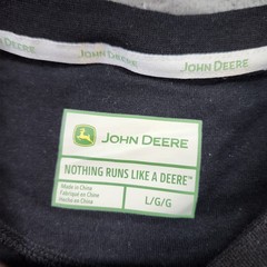 John Deere Shirt Mens L Black Logo Embroidered Graphic Tee Tagless Tractor