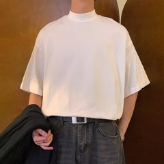Men’s Solid Color Short Sleeve Half Turtleneck Pullover Loose Undershirt