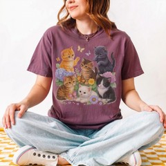 Cute Kitten Graphic T-Shirt, Vintage Cat Lover Tee, Comfort Colors Ivory Shirt,