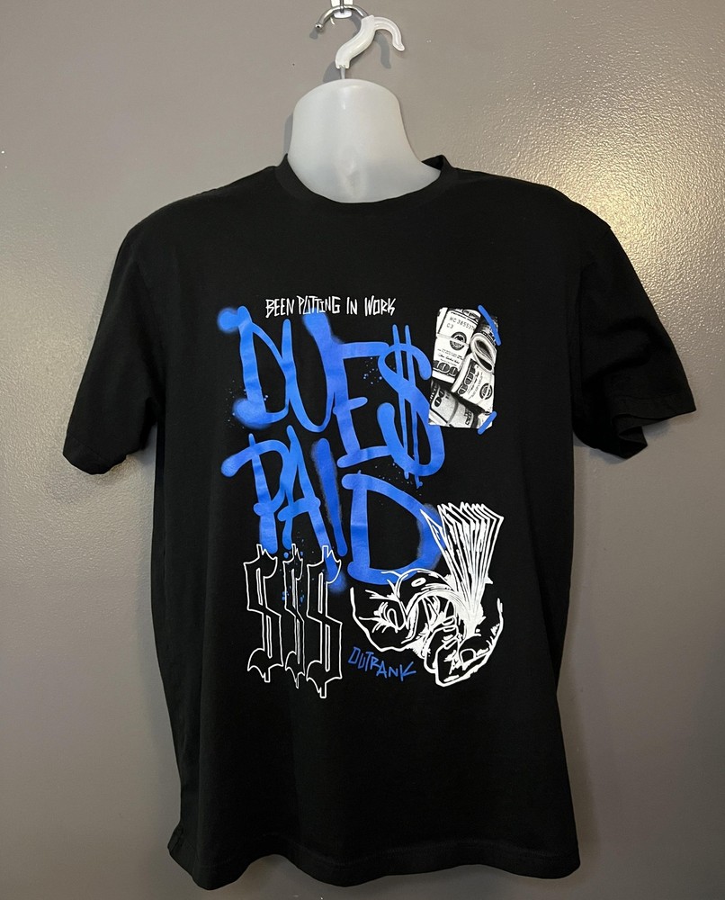 Outrank Shirt Mens Large Black Dues Paid Graphic Tee Streetwear Money Design